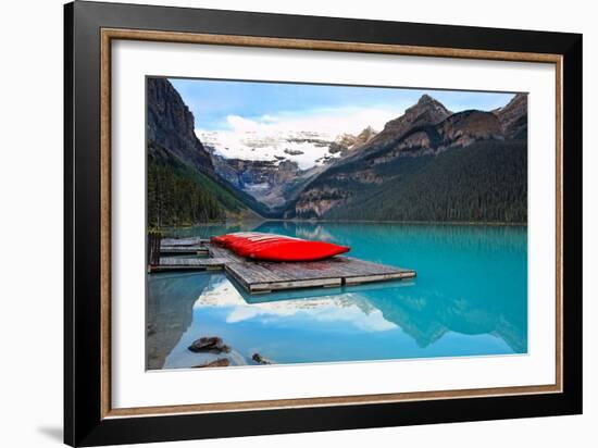 Canoes of Lake Louise, Alberta, Canada-George Oze-Framed Photographic Print