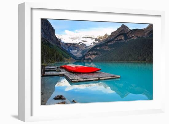 Canoes of Lake Louise, Alberta, Canada-George Oze-Framed Photographic Print