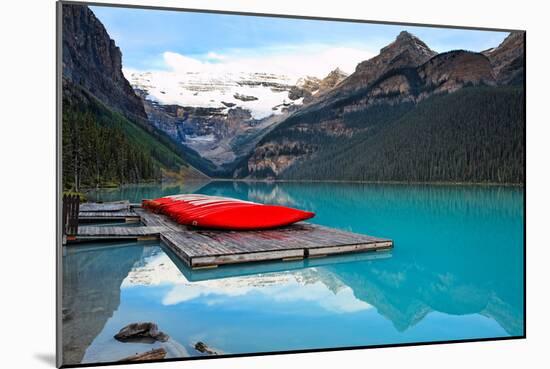 Canoes of Lake Louise, Alberta, Canada-George Oze-Mounted Photographic Print