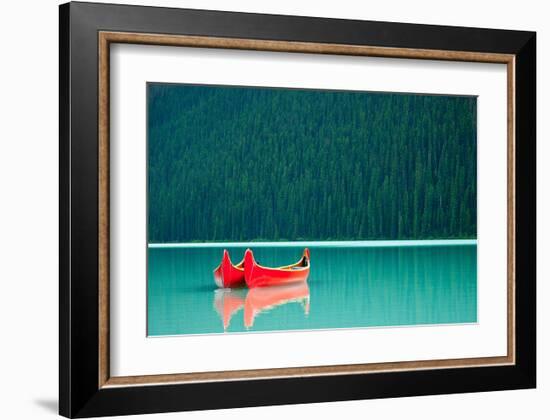 Canoes on Lake Louise Banff AB-null-Framed Art Print