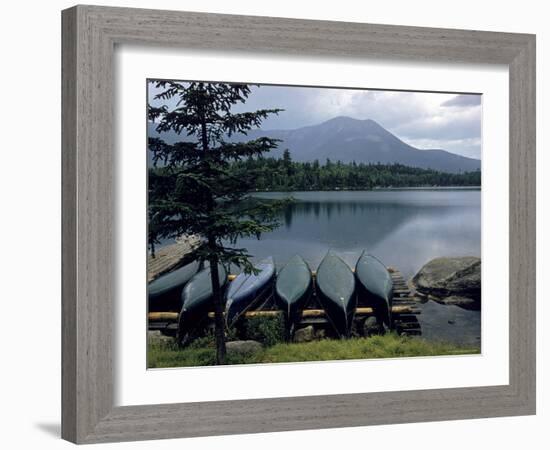 Canoes Turned Bottom Side Up on Shore of Unidentified Lake in Maine-Dmitri Kessel-Framed Photographic Print