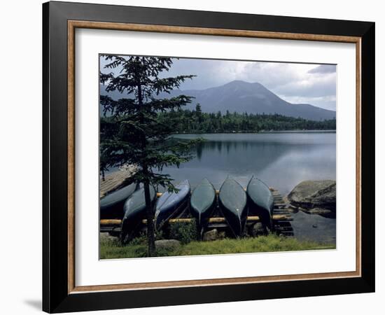 Canoes Turned Bottom Side Up on Shore of Unidentified Lake in Maine-Dmitri Kessel-Framed Photographic Print