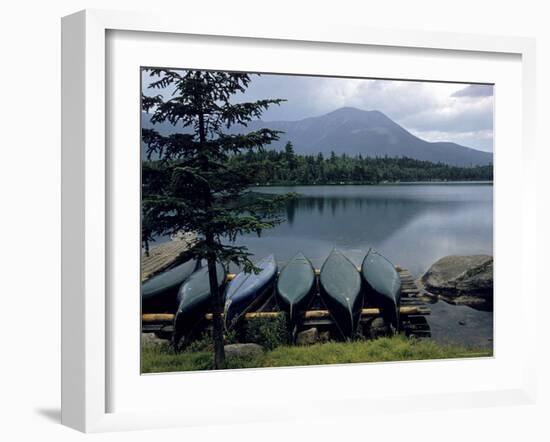 Canoes Turned Bottom Side Up on Shore of Unidentified Lake in Maine-Dmitri Kessel-Framed Photographic Print