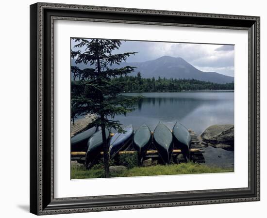Canoes Turned Bottom Side Up on Shore of Unidentified Lake in Maine-Dmitri Kessel-Framed Photographic Print