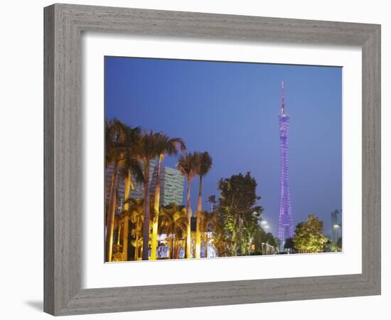 Canton Tower at Dusk, Haizhu District, Guangzhou, Guangdong Province, China-Ian Trower-Framed Photographic Print