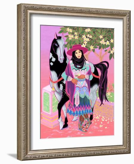 Cantones Cowgirl Waiting under Plumeria, 2020 (Acrylic on Cotton)-Tsz Kam-Framed Giclee Print