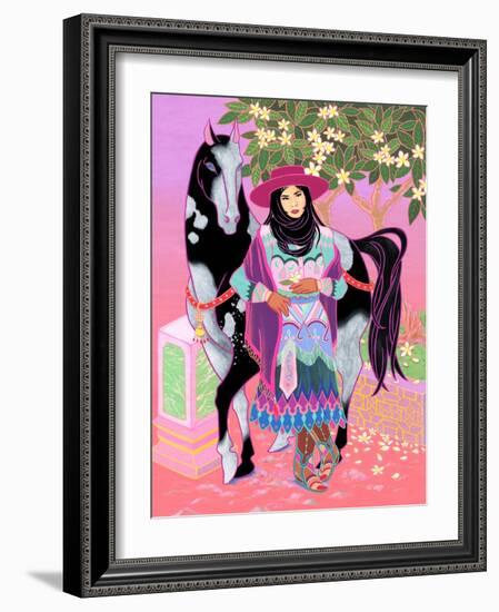 Cantones Cowgirl Waiting under Plumeria, 2020 (Acrylic on Cotton)-Tsz Kam-Framed Giclee Print