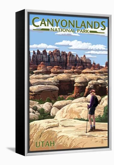 Canyonlands National Park, Utah - Hiker Scene-Lantern Press-Framed Stretched Canvas