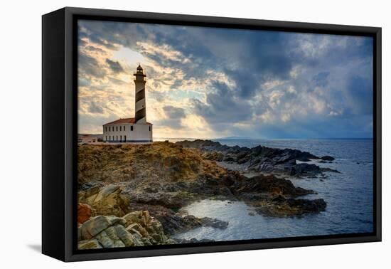 Cap De Favaritx Sunset Lighthouse Cape in Mahon at Balearic Islands of Spain-holbox-Framed Premier Image Canvas