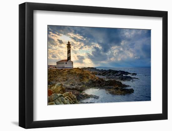 Cap De Favaritx Sunset Lighthouse Cape in Mahon at Balearic Islands of Spain-holbox-Framed Photographic Print