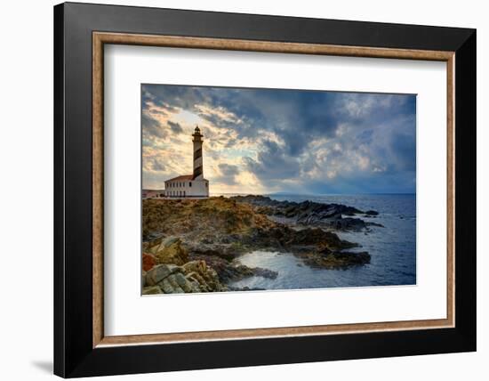 Cap De Favaritx Sunset Lighthouse Cape in Mahon at Balearic Islands of Spain-holbox-Framed Photographic Print