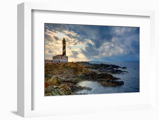 Cap De Favaritx Sunset Lighthouse Cape in Mahon at Balearic Islands of Spain-holbox-Framed Photographic Print