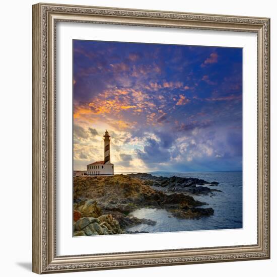 Cap De Favaritx Sunset Lighthouse Cape in Mahon at Balearic Islands of Spain-Natureworld-Framed Photographic Print