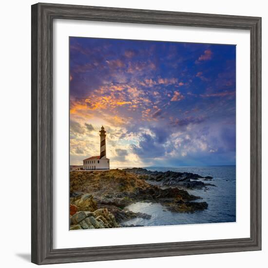 Cap De Favaritx Sunset Lighthouse Cape in Mahon at Balearic Islands of Spain-Natureworld-Framed Photographic Print