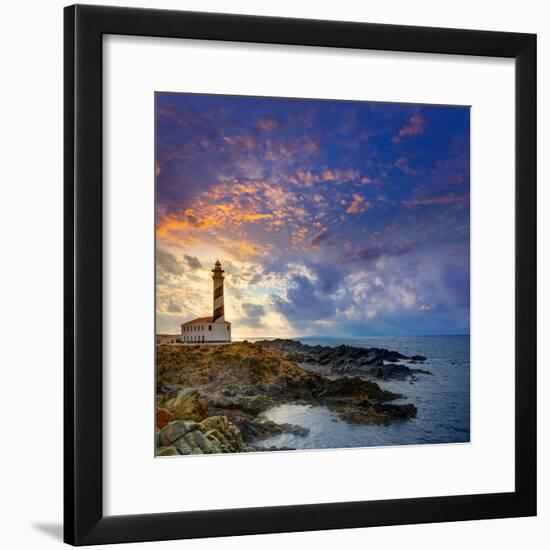 Cap De Favaritx Sunset Lighthouse Cape in Mahon at Balearic Islands of Spain-Natureworld-Framed Photographic Print