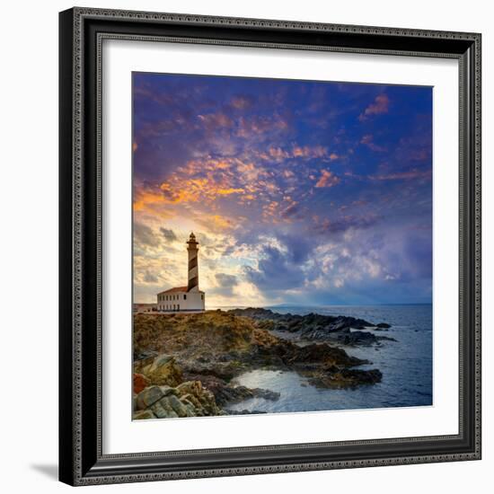 Cap De Favaritx Sunset Lighthouse Cape in Mahon at Balearic Islands of Spain-Natureworld-Framed Photographic Print