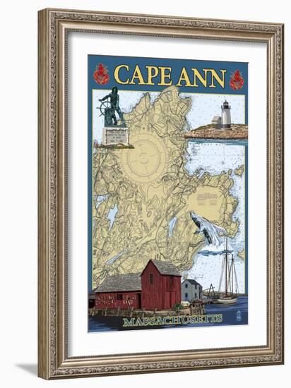 Cape Ann, Massachusetts - Nautical Chart #2-Lantern Press-Framed Art Print