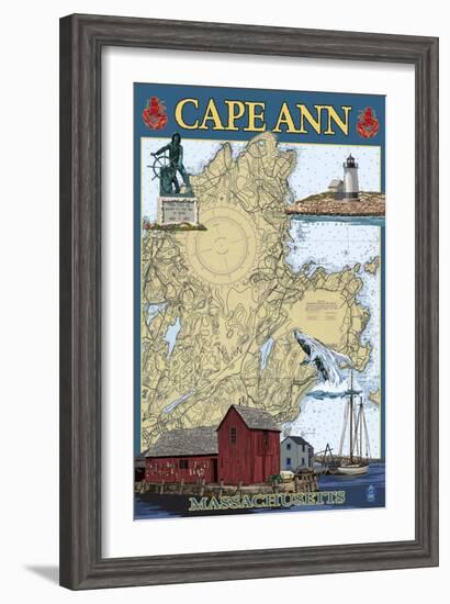 Cape Ann, Massachusetts - Nautical Chart #2-Lantern Press-Framed Art Print