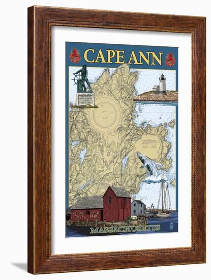 Cape Ann, Massachusetts - Nautical Chart #2-Lantern Press-Framed Art Print