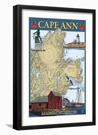 Cape Ann, Massachusetts - Nautical Chart #2-Lantern Press-Framed Art Print