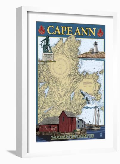 Cape Ann, Massachusetts - Nautical Chart #2-Lantern Press-Framed Art Print