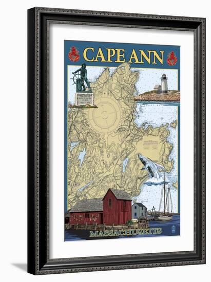 Cape Ann, Massachusetts - Nautical Chart #2-Lantern Press-Framed Art Print