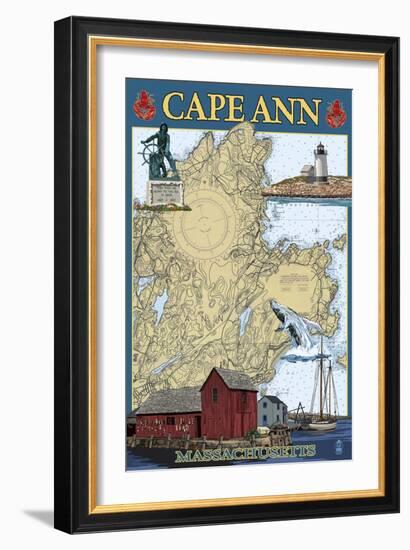 Cape Ann, Massachusetts - Nautical Chart #2-Lantern Press-Framed Art Print