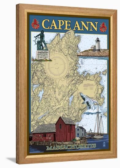 Cape Ann, Massachusetts - Nautical Chart #2-Lantern Press-Framed Stretched Canvas