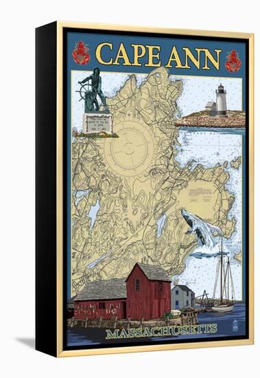 Cape Ann, Massachusetts - Nautical Chart #2-Lantern Press-Framed Stretched Canvas