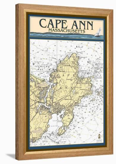 Cape Ann, Massachusetts - Nautical Chart-Lantern Press-Framed Stretched Canvas