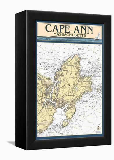 Cape Ann, Massachusetts - Nautical Chart-Lantern Press-Framed Stretched Canvas