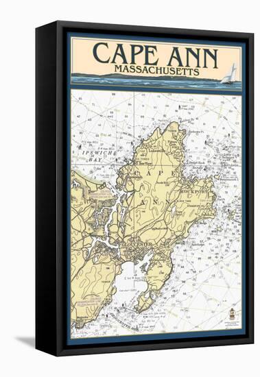 Cape Ann, Massachusetts - Nautical Chart-Lantern Press-Framed Stretched Canvas