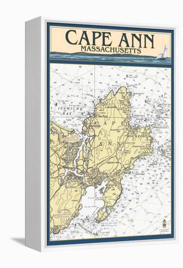 Cape Ann, Massachusetts - Nautical Chart-Lantern Press-Framed Stretched Canvas