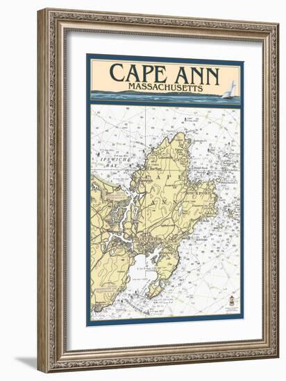 Cape Ann, Massachusetts - Nautical Chart-Lantern Press-Framed Art Print