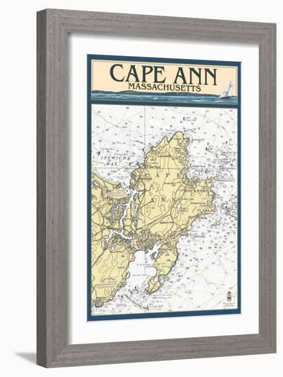 Cape Ann, Massachusetts - Nautical Chart-Lantern Press-Framed Art Print