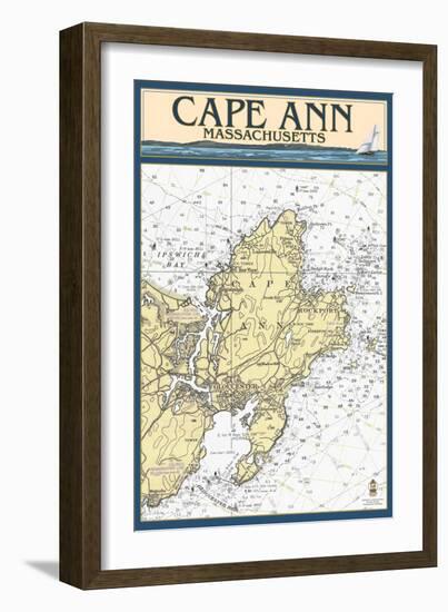 Cape Ann, Massachusetts - Nautical Chart-Lantern Press-Framed Art Print