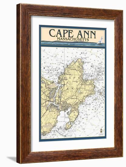 Cape Ann, Massachusetts - Nautical Chart-Lantern Press-Framed Art Print