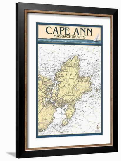 Cape Ann, Massachusetts - Nautical Chart-Lantern Press-Framed Art Print