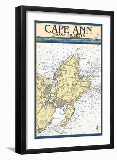 Cape Ann, Massachusetts - Nautical Chart-Lantern Press-Framed Art Print