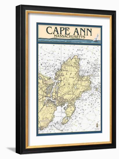 Cape Ann, Massachusetts - Nautical Chart-Lantern Press-Framed Art Print