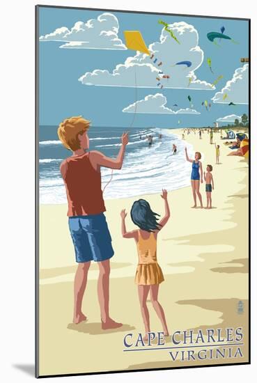 Cape Charles, Virginia - Children Flying Kites-Lantern Press-Mounted Art Print