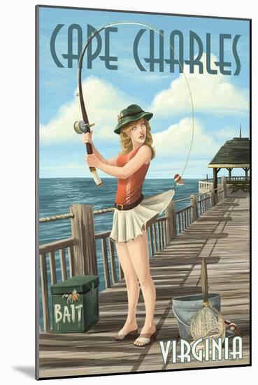 Cape Charles, Virginia - Fishing Pinup-Lantern Press-Mounted Art Print