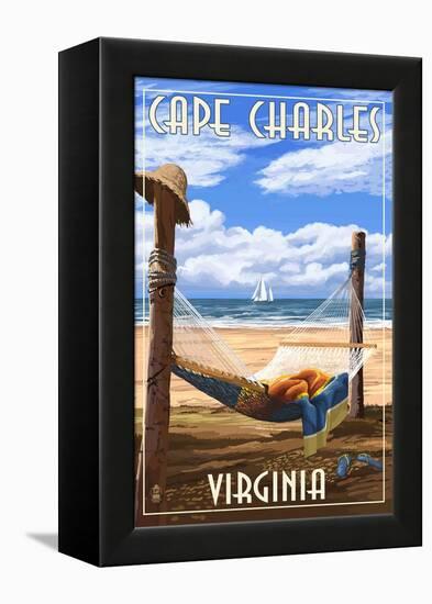 Cape Charles, Virginia - Hammock and Posts-Lantern Press-Framed Stretched Canvas