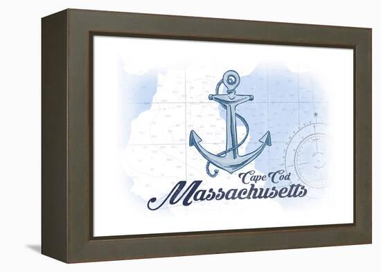 Cape Cod, Massachusetts - Anchor - Blue - Coastal Icon-Lantern Press-Framed Stretched Canvas