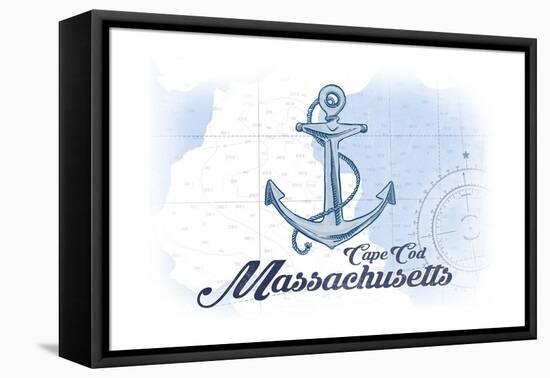 Cape Cod, Massachusetts - Anchor - Blue - Coastal Icon-Lantern Press-Framed Stretched Canvas