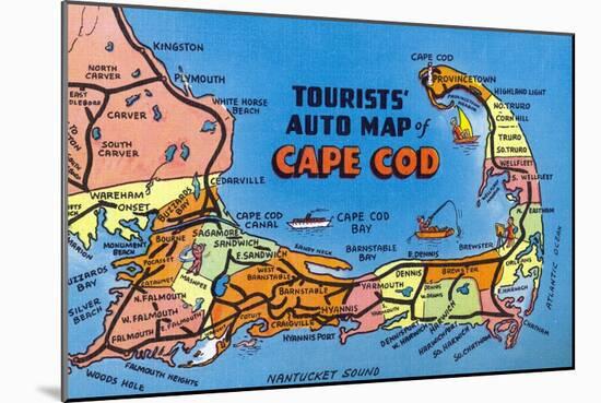 Cape Cod, Massachusetts - Detailed Auto Map of Cape Cod-Lantern Press-Mounted Art Print