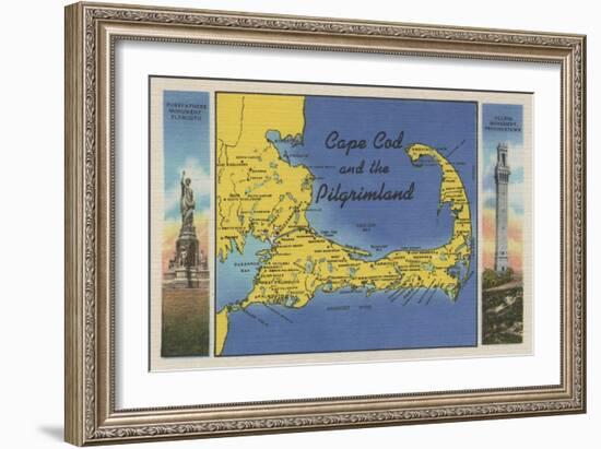 Cape Cod, Massachusetts - Detailed Map of the Pilgrimland-Lantern Press-Framed Art Print