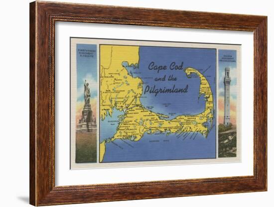 Cape Cod, Massachusetts - Detailed Map of the Pilgrimland-Lantern Press-Framed Art Print