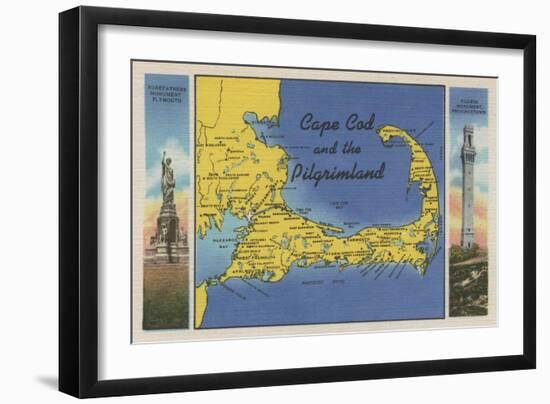 Cape Cod, Massachusetts - Detailed Map of the Pilgrimland-Lantern Press-Framed Art Print