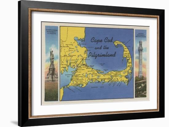 Cape Cod, Massachusetts - Detailed Map of the Pilgrimland-Lantern Press-Framed Art Print